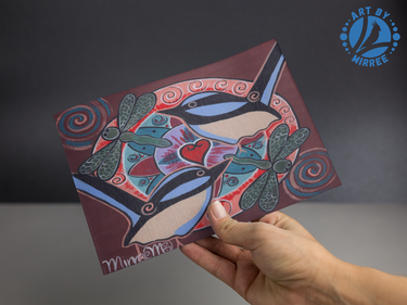 Blue Wren with Dragonfly Dreaming Aboriginal Art A6 blank PostCard Single by Mirree